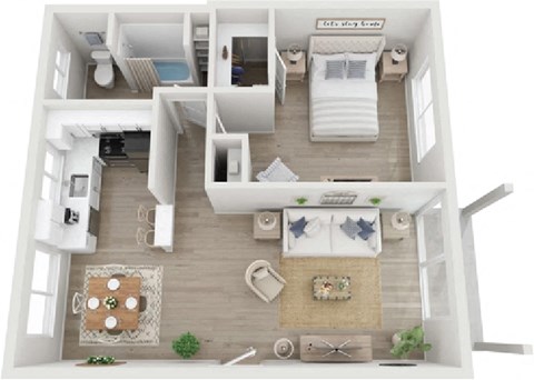a 2 bedroom floor plan with a bathroom and a living room